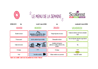 Menus du 2 au 6 mars 2026